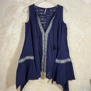 Free People Women’s Embroidered Bell Sleeve Gauzy Boho Oversized Peasant Top